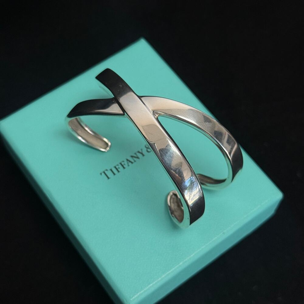 Tiffany & Co. Paloma Picasso Sterling Silver X Cuff Bracelet 925 Hinged Bangle
